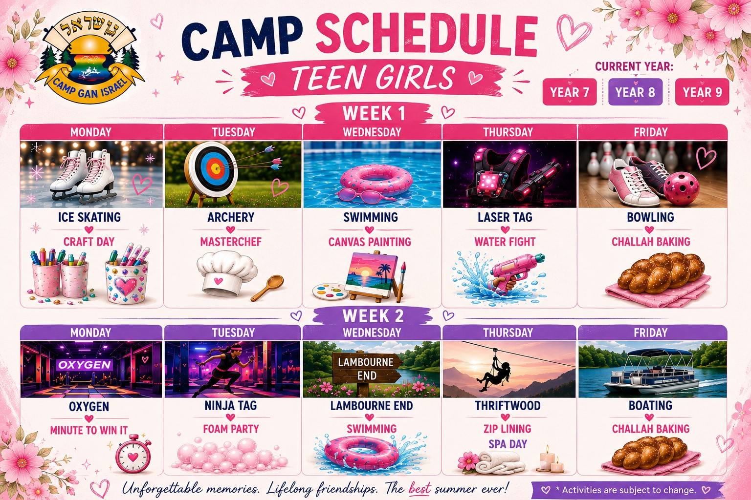 Teen Girls Camp Schedule Landscape